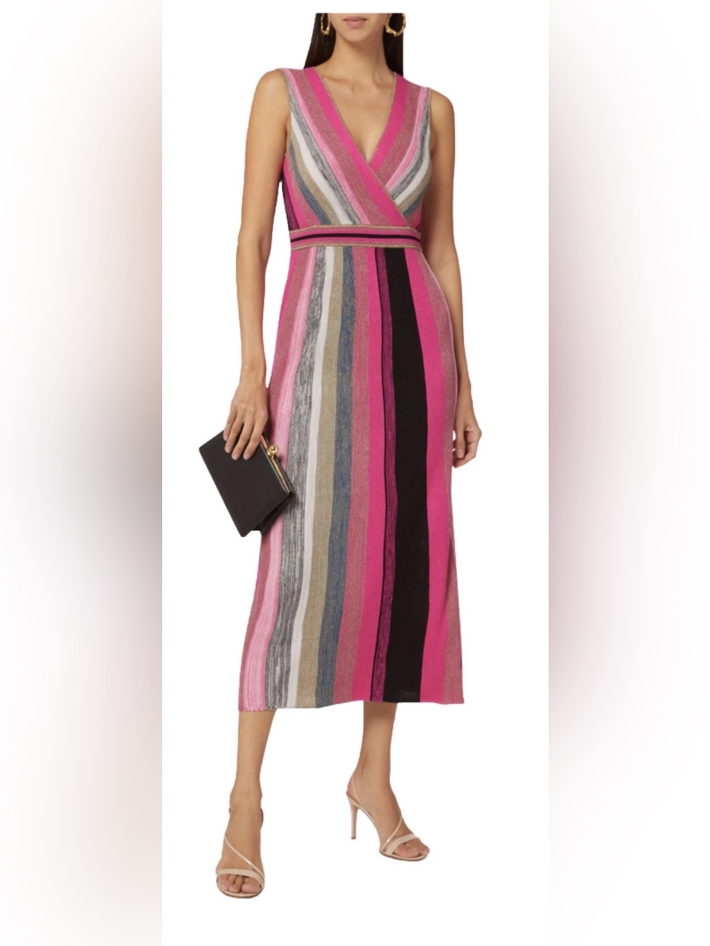 Ted Baker London Pink Multi-Stripe Knit Midi Skirt Dress